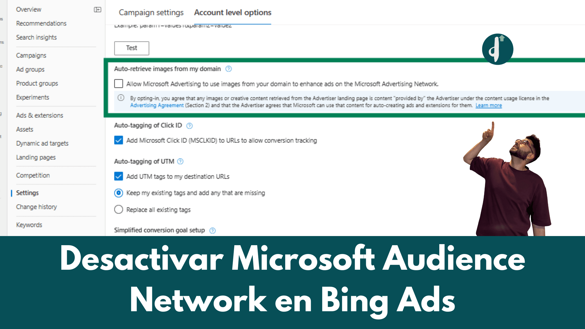 Desactivar Microsoft Audience Network de Bing Ads