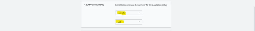 Google Ads create billing setup