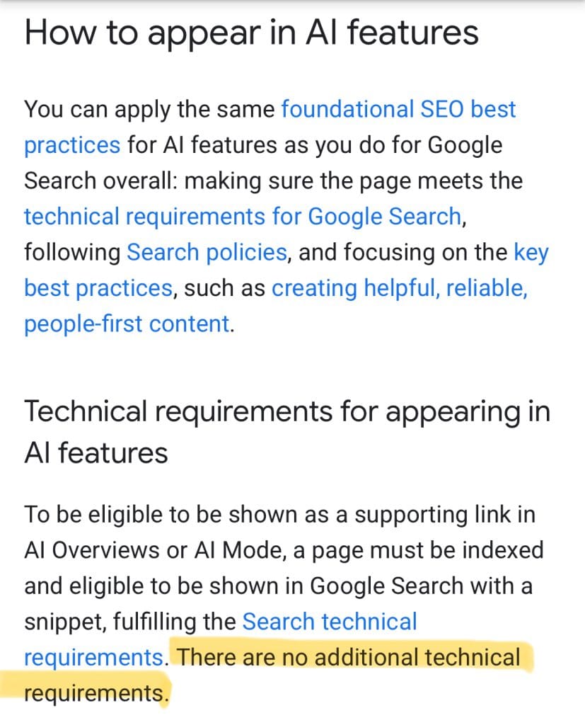 Google's documentation about AI features